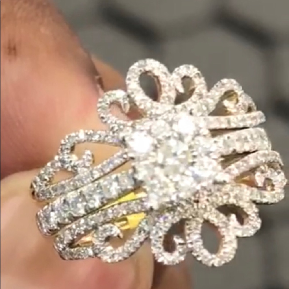 Real Diamond Custom Ring 10k solid gold Bridal Set - Picture 4 of 6